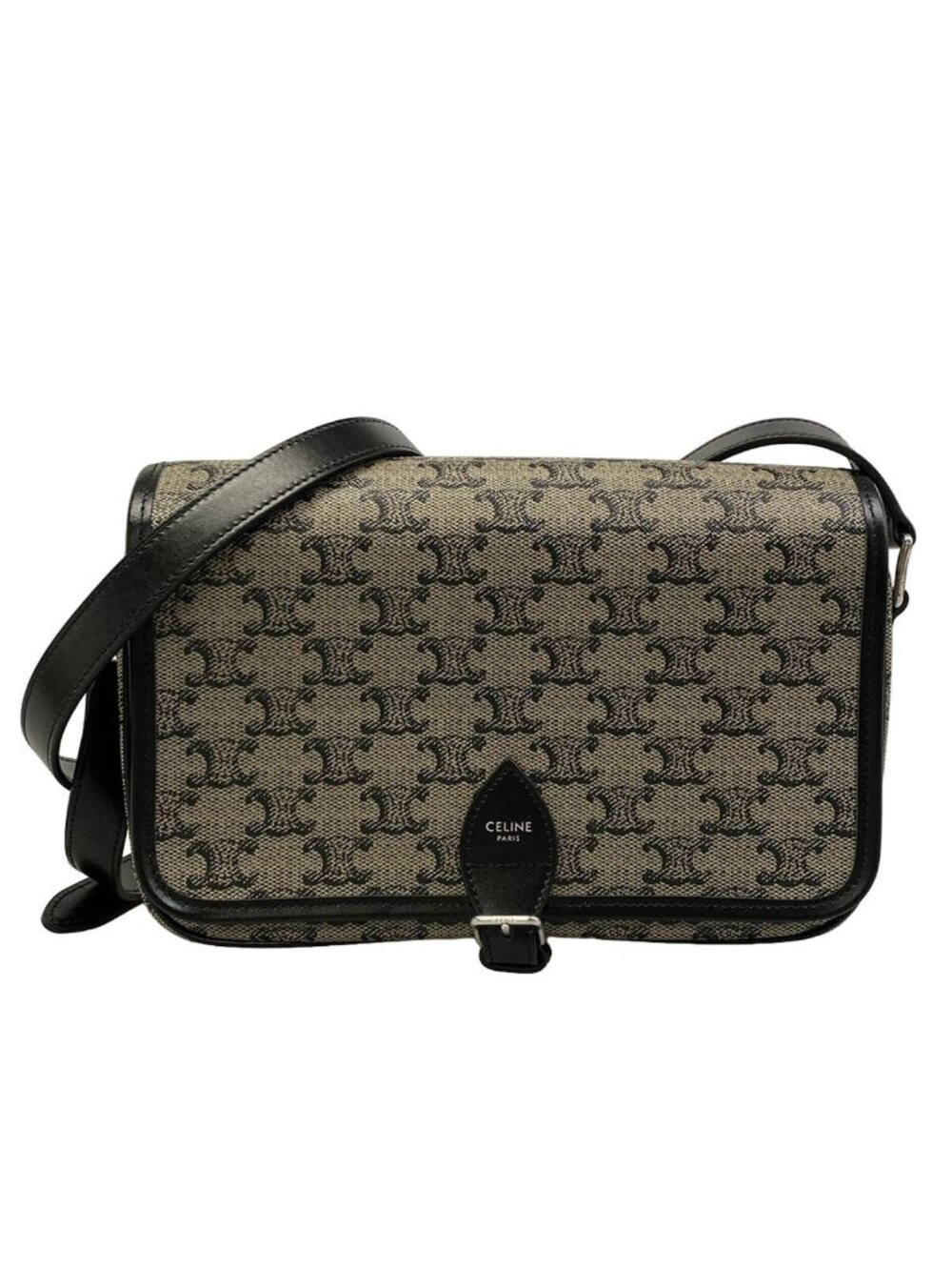 Celine Shoulder Bag Small Folco Messenger Beige Black Crossbody Leather